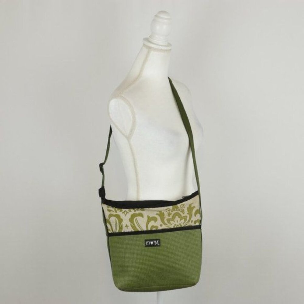 O Loves M Women's Green Tan Zip Closure Crossbody Bag